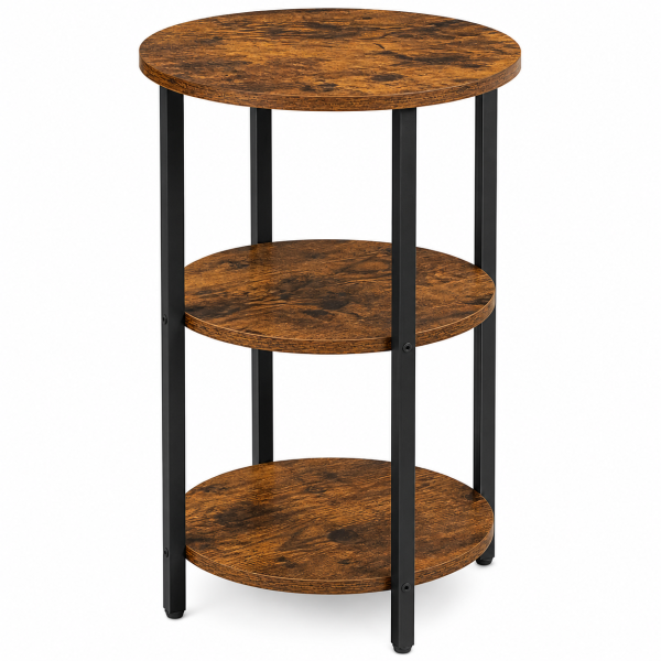 3-Tier Round Side Table with Storage Shelves