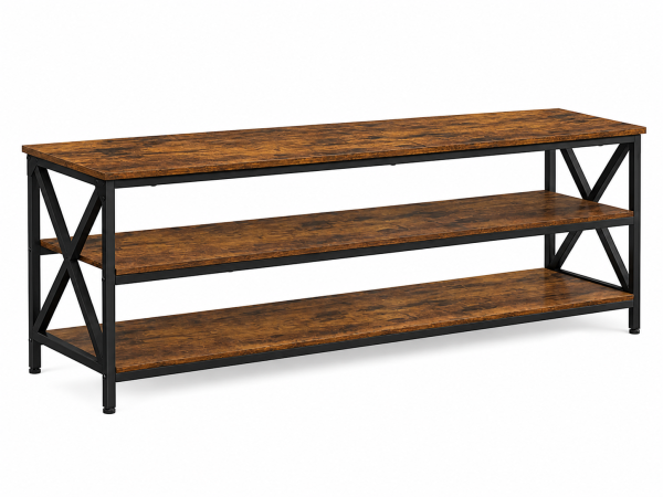 Long Industrial TV Stand with Storage Shelves